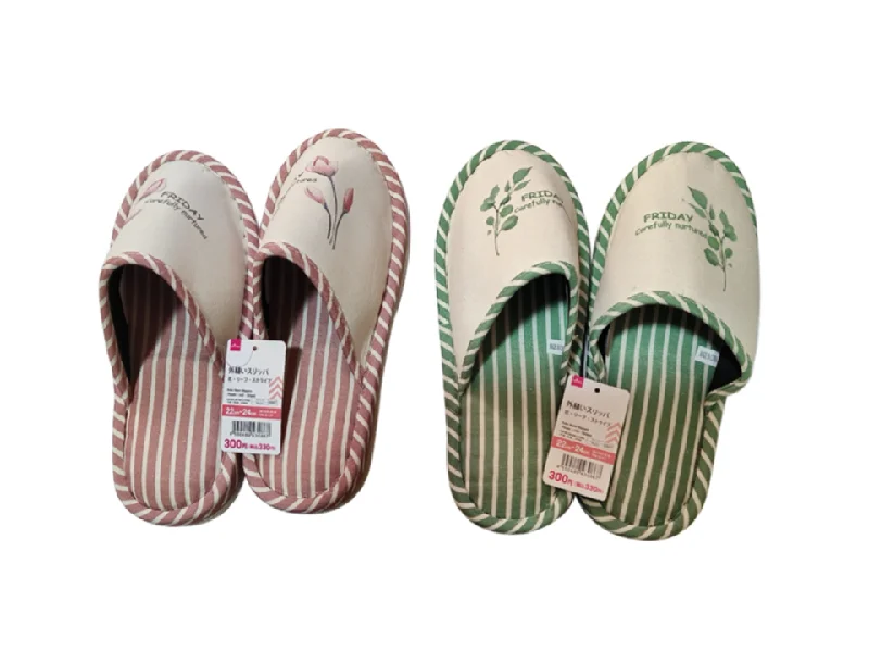 ---Outer Seam Slippers Flower Leaf Striped EU 35-38