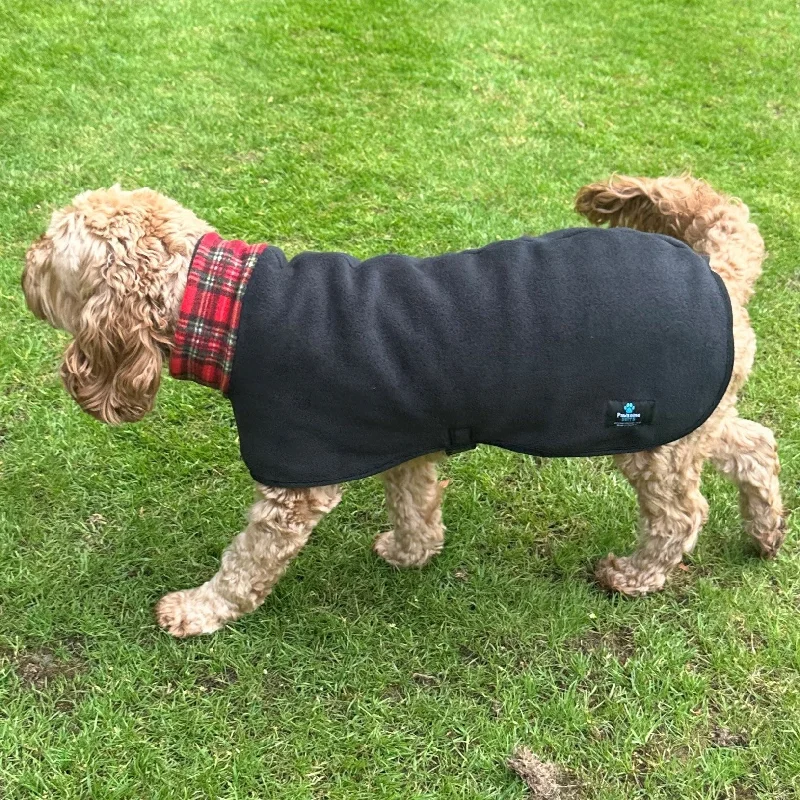 - Custom pet birthday cakeReversible Fleece Dog Coat - Black/Check