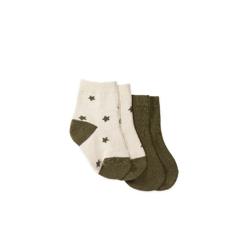  -Explosion-proof leash FOR LARGE dogsSocks 2PK Rib | Twinkle Toes Deep Olive Stars