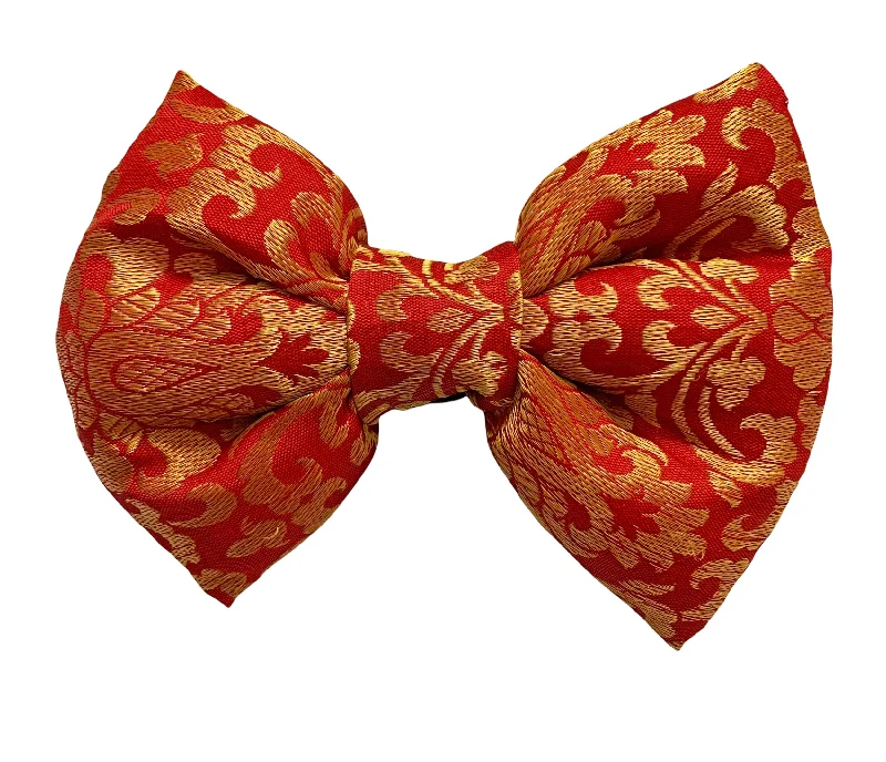 ---Bow Tie for Pets: Traditional Dog Bow Tie for Diwali, Festivals, Weddings (Red Flower)