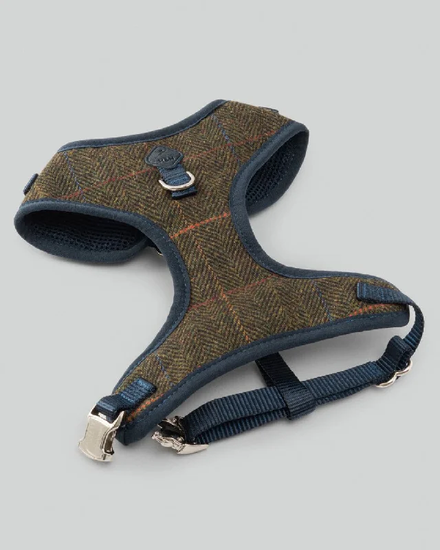 - ​​Christmas pet Christmas clothingDark Green Checked Herringbone Tweed Dog Harness