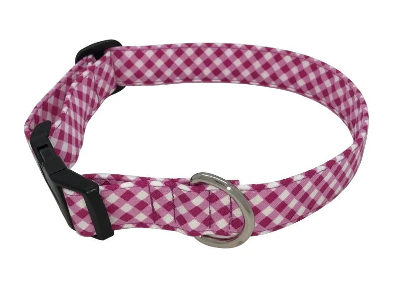 ---Pink Plaid Cotton Dog Collar
