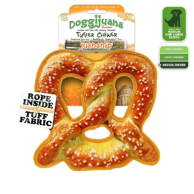 - Pet tear stain cleaning wipesDoggijuana Tuffer Chewer Refillable Pretzel Toy