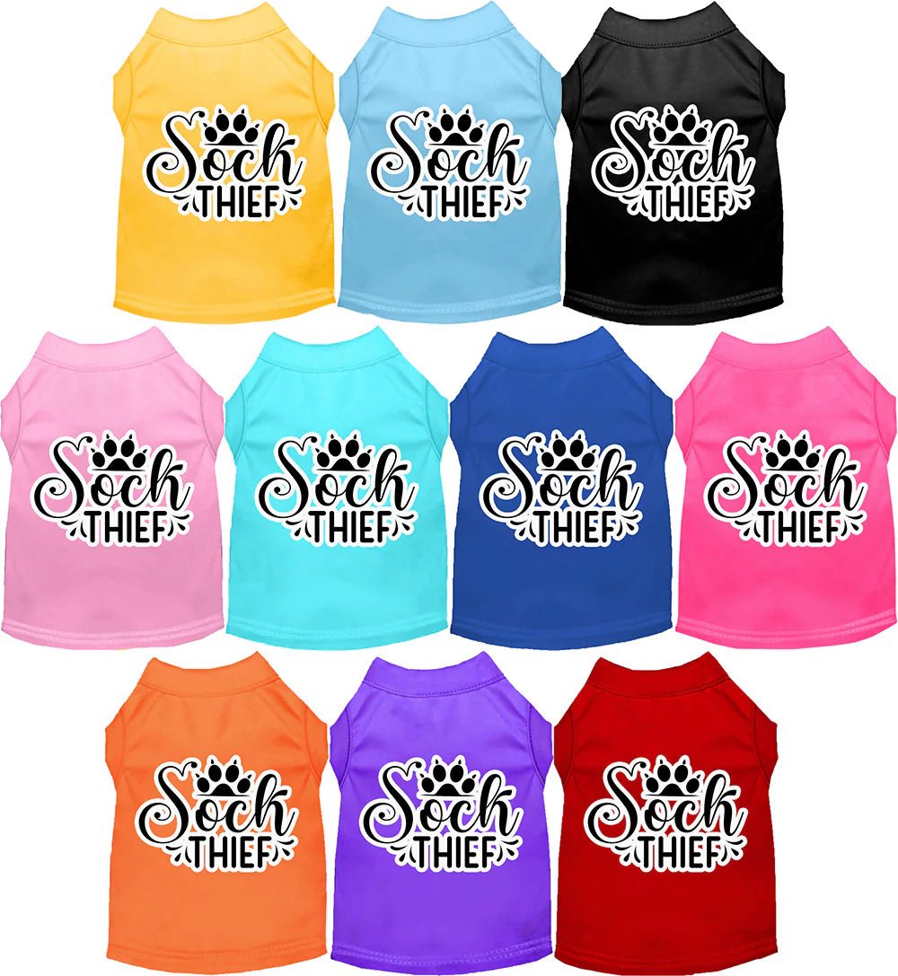 Classification by pet type:Sock Thief Screen Print Dog Shirt in Many Colors
