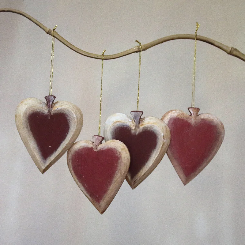 - Natural latex pet mattressRuby Hearts Set of Four Painted Wood Heart Ornaments from Bali - Natural latex pet mattressRuby Hearts Set of Four Painted Wood Heart Ornaments from Bali