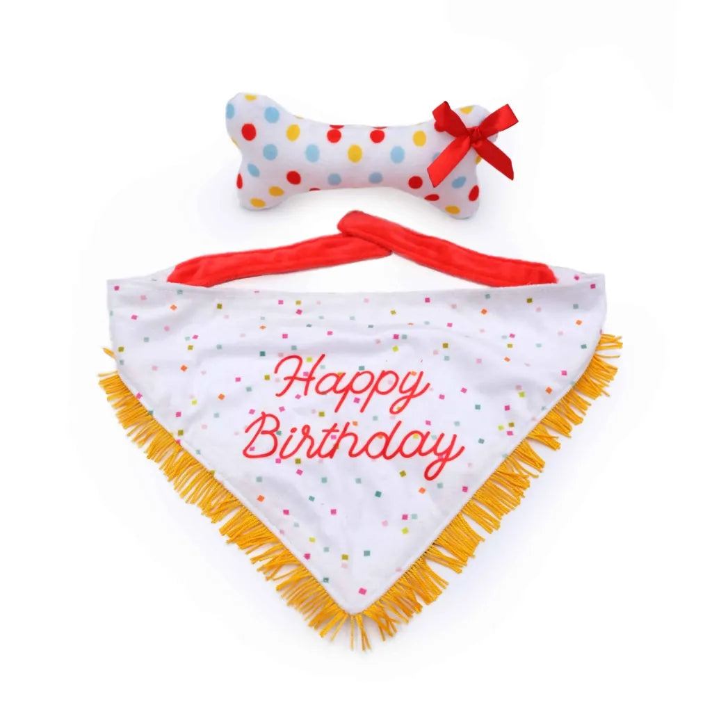 - Air box TSA certified check-inZippyPaws Birthday Bandana and Bone Squeaky Dog Toy