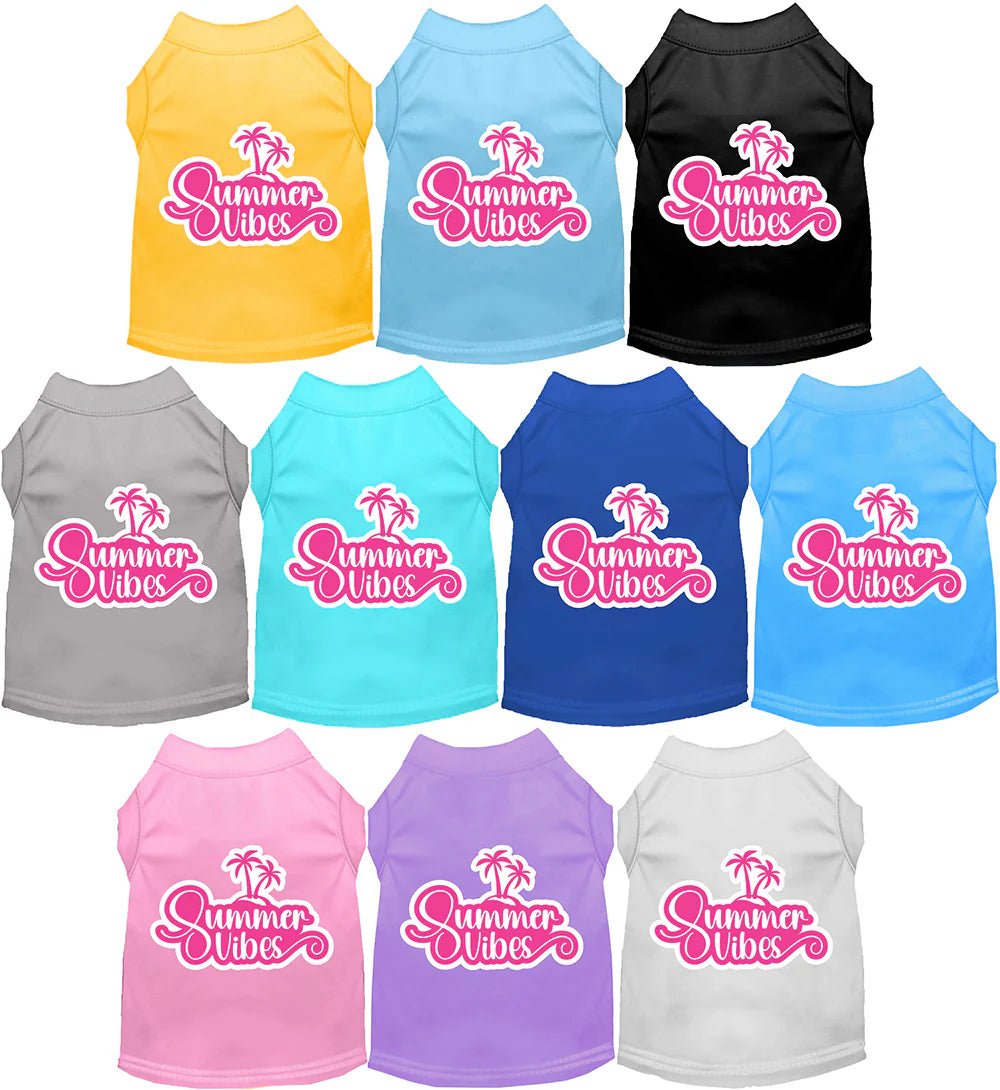 Pet sun protection clothesHot Pink Summer Vibes Screen Print Dog Shirt in Many Colors