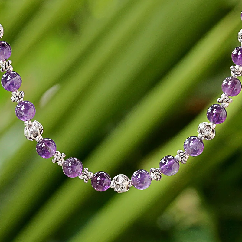 ---Simple Grace Amethyst and 950 Silver Beaded Necklace from Thailand