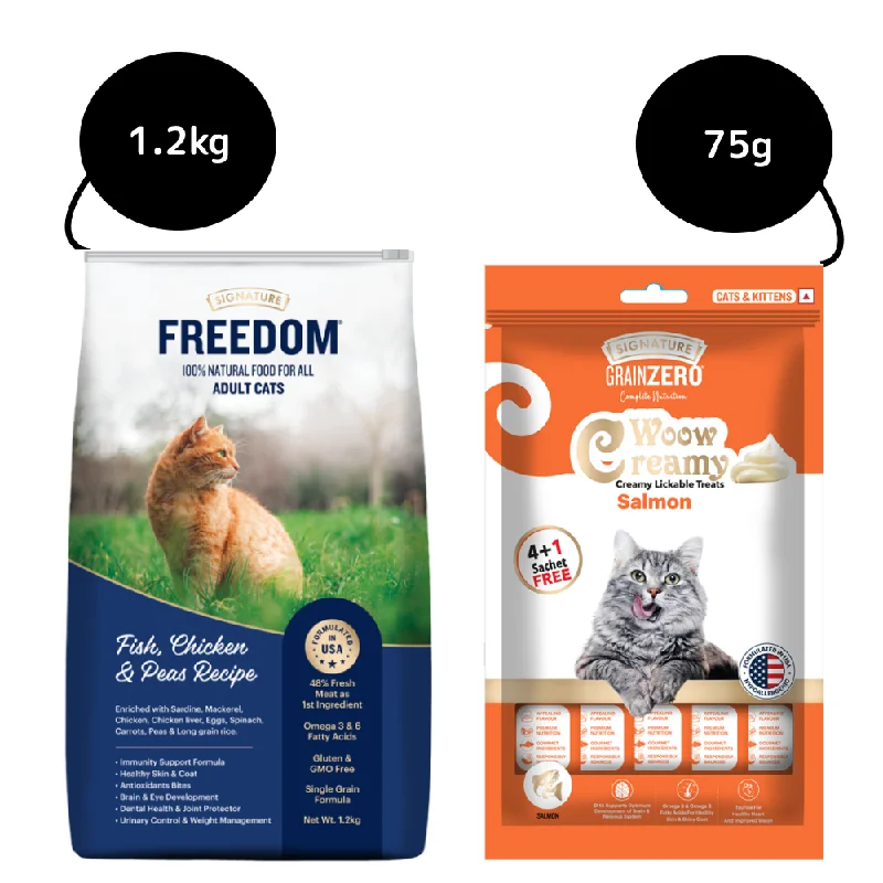 - Climbing pet constant temperature heating padSignature Freedom Fish, Chicken and Peas Recipe Adult Cat Dry Food and Grain Zero Salmon Lickable Creamy Cat Treats Combo - Climbing pet constant temperature heating padSignature Freedom Fish, Chicken and Peas Recipe Adult Cat Dry Food and Grain Zero Salmon Lickable Creamy Cat Treats Combo
