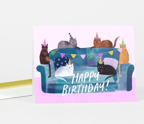 - Teething and chewing toys for puppiesHappy Birthday Cat Couch Card