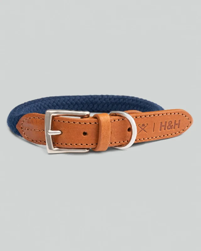 - Pet electric nail grinder silent modelNavy Round Rope Dog Collar with Cognac Leather - Pet electric nail grinder silent modelNavy Round Rope Dog Collar with Cognac Leather