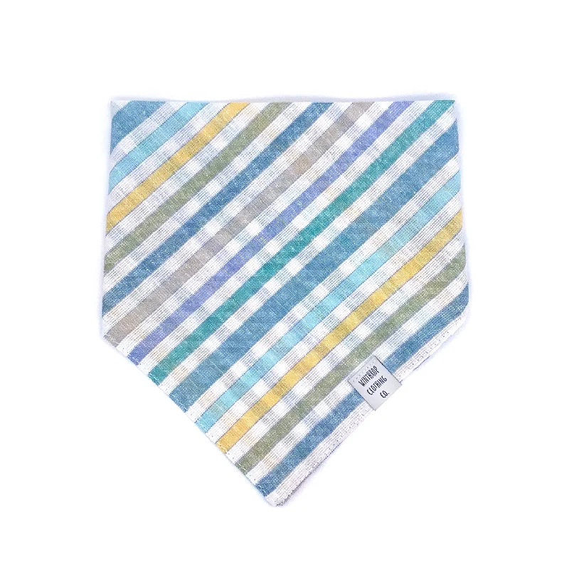 Pet ProductsGreen and Blue Linen Stripe Dog Bandana