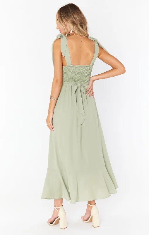 Claire Midi Dress ~ Moss Green Crisp