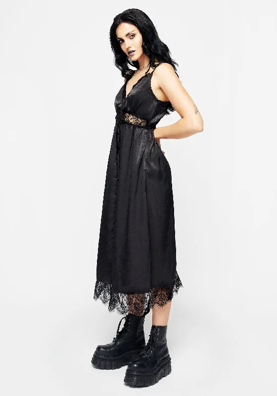 Conjure Satin Lace Trim Cami Midi Dress