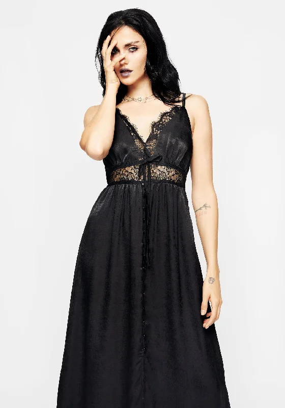 Conjure Satin Lace Trim Cami Midi Dress