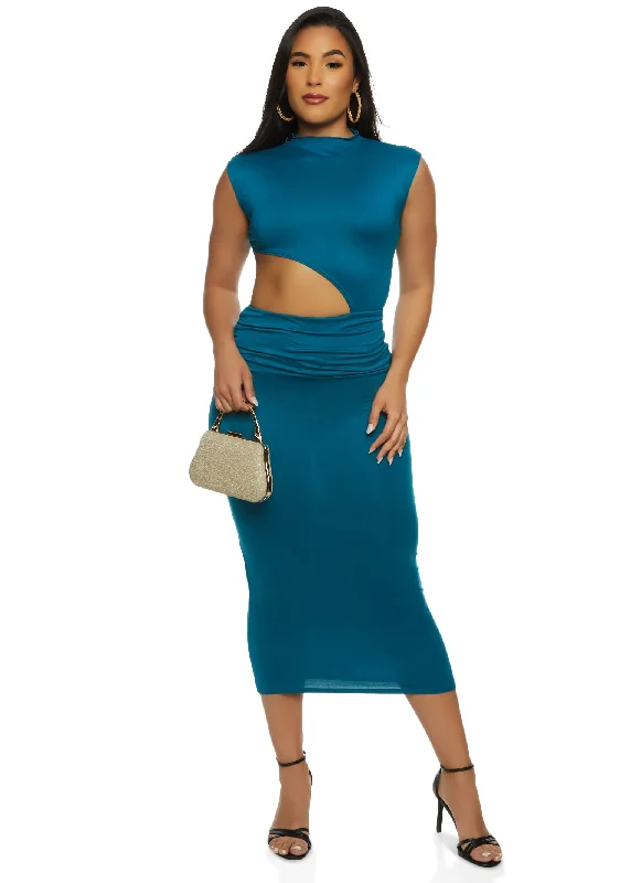 Ruched Cut Out Bodycon Maxi Dress