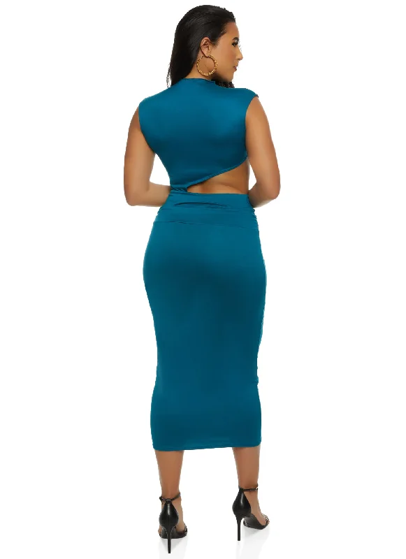 Ruched Cut Out Bodycon Maxi Dress