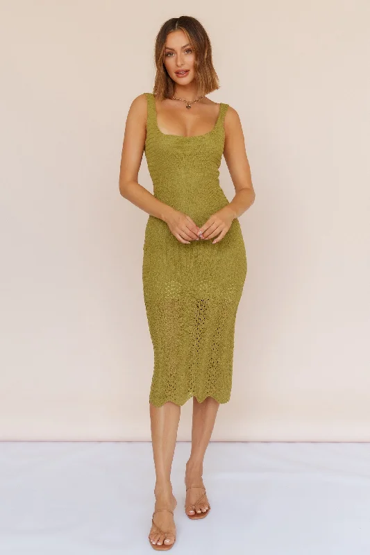 Flowing In Between Midi Dress Olive