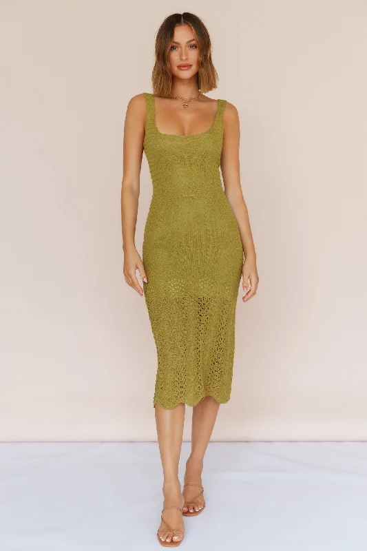 Flowing In Between Midi Dress Olive