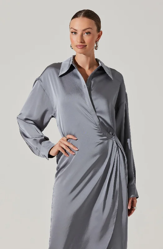 Ira Satin Wrap Shirt Dress