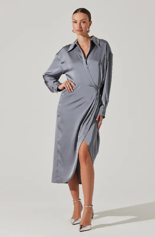 Ira Satin Wrap Shirt Dress