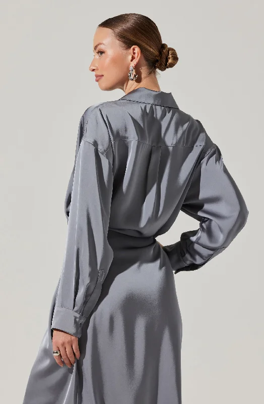 Ira Satin Wrap Shirt Dress