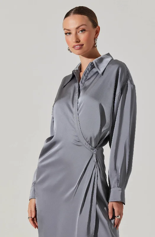 Ira Satin Wrap Shirt Dress