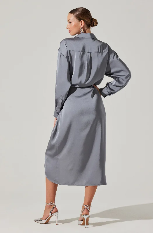 Ira Satin Wrap Shirt Dress