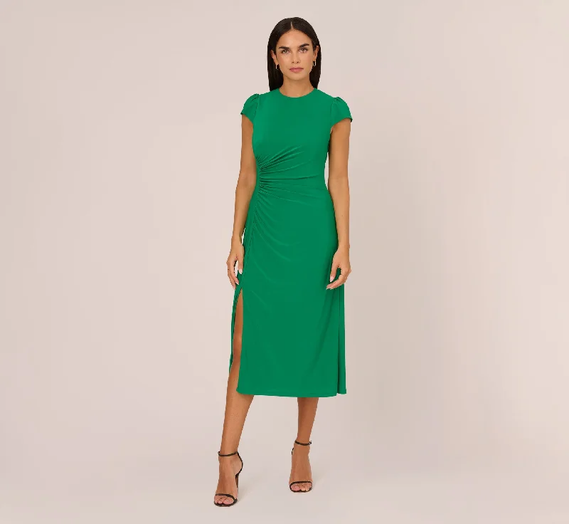 Jersey Midi Dress With Cap Sleeves In Vivid Green