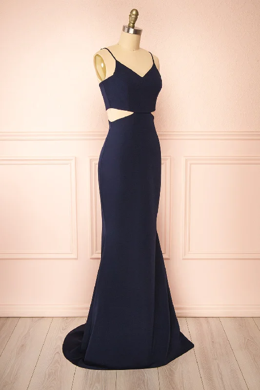 Kamilla Navy | Maxi Mermaid Dress w/ Cut-Outs