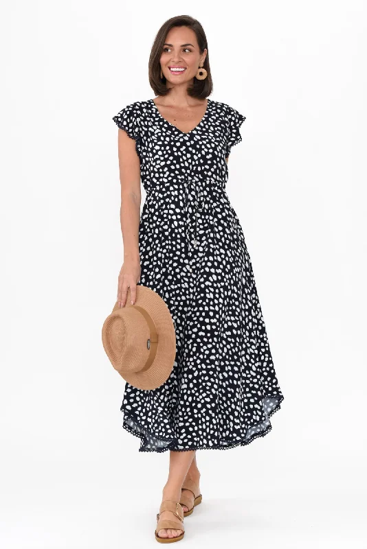 Libby Navy Spot Midi Dress