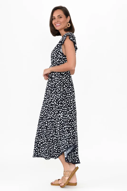 Libby Navy Spot Midi Dress