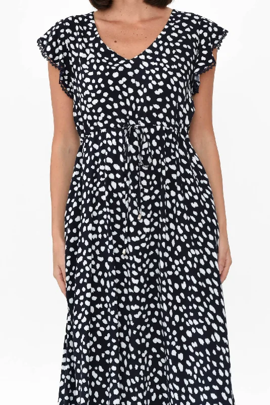 Libby Navy Spot Midi Dress