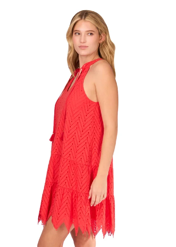 Poppy Red Eyelet Halter Dress