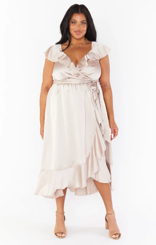 Samantha Ruffle Wrap Dress ~ Show Me The Ring Luxe Satin