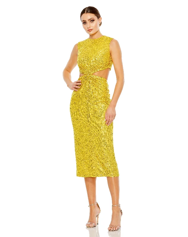 Sequin Front Twist Cut Out Column Dress