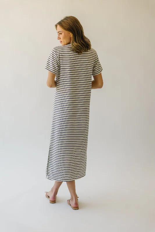 The Kittrell Striped Midi Dress in Cream + Navy