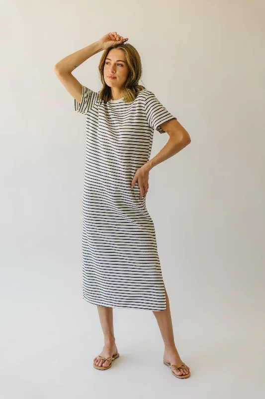 The Kittrell Striped Midi Dress in Cream + Navy