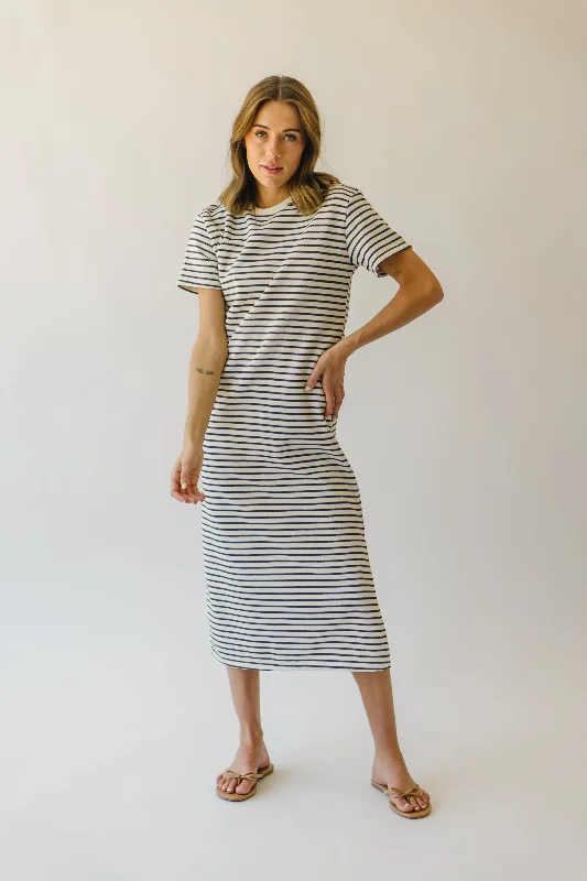 The Kittrell Striped Midi Dress in Cream + Navy