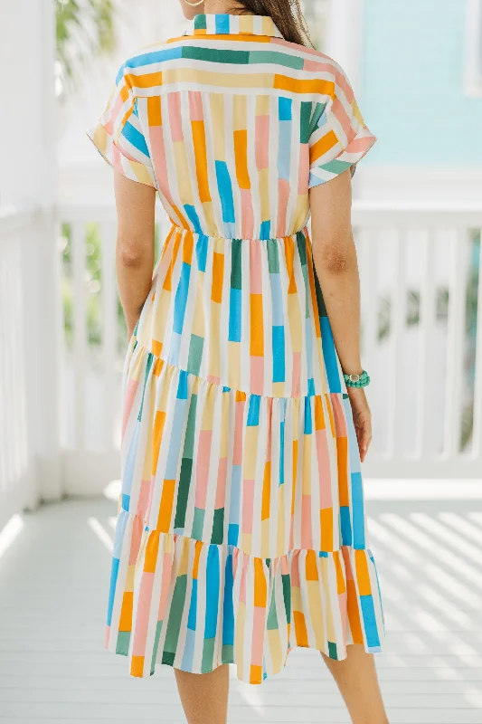 Trust It Yellow Abstract Midi Dress