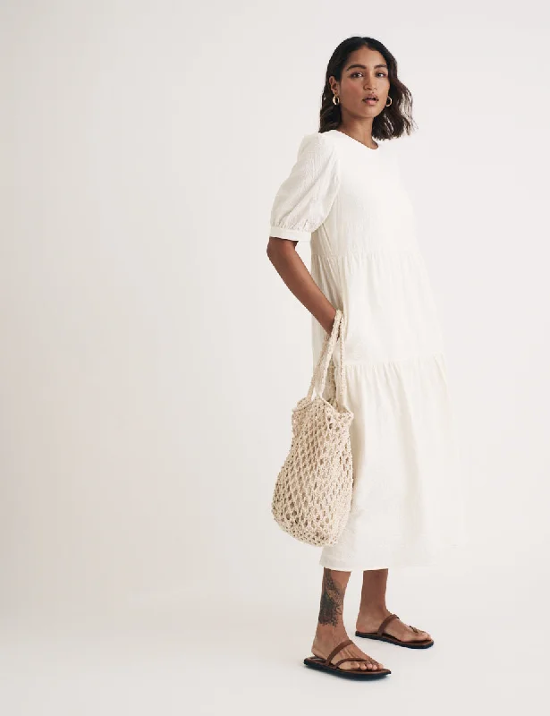 White Rochelle Midi Smock Dress