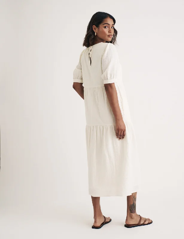 White Rochelle Midi Smock Dress