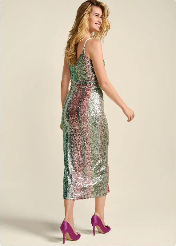 Striped sequin midi dress - Multi