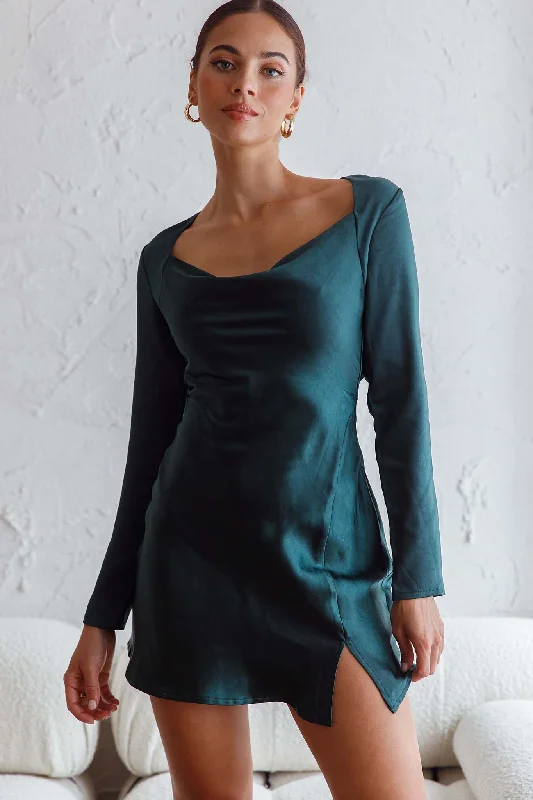 Champs Elysees Long Sleeve Open Back Mini Dress Forest Green