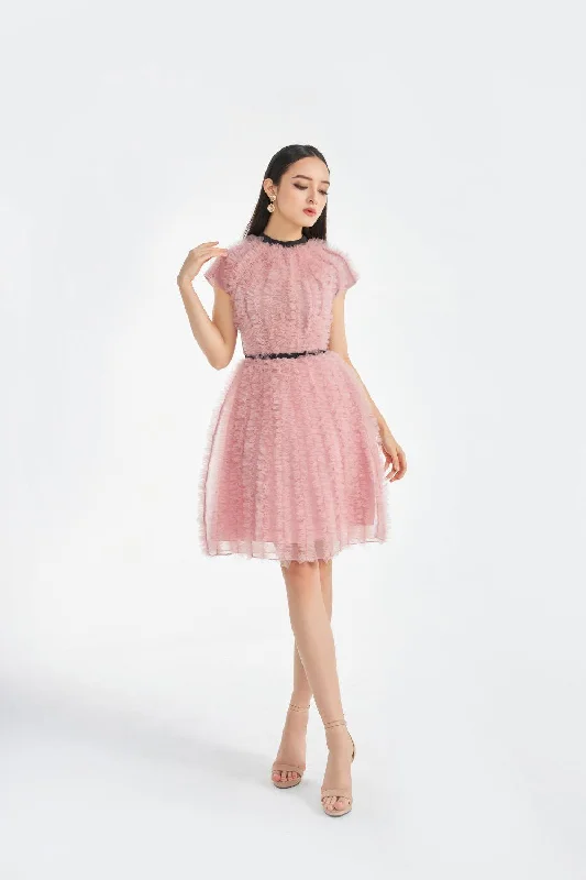 Esperanza A-line Round Neck Organza Knee-length Dress