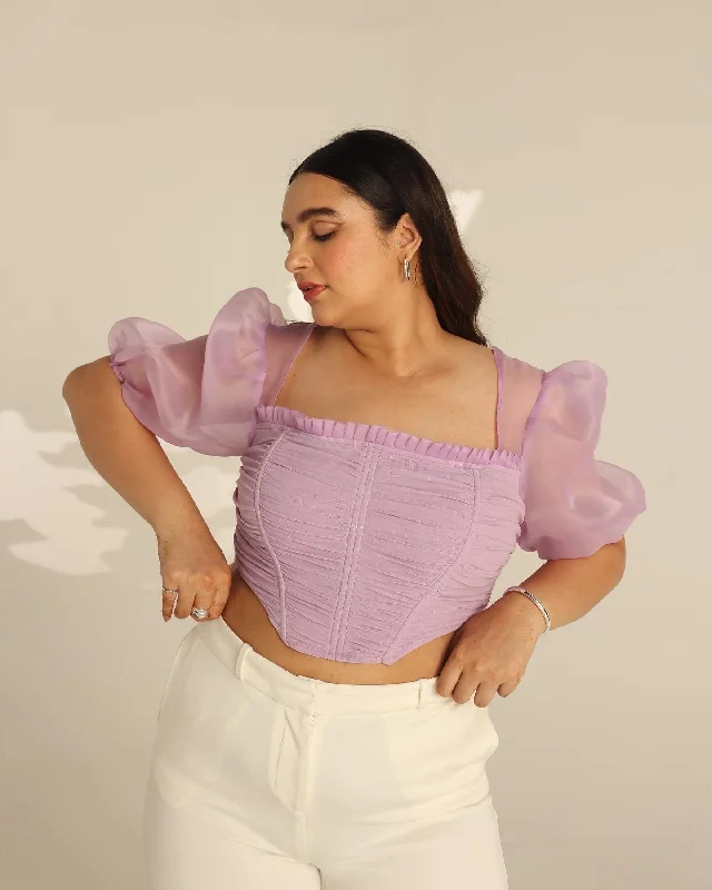 Luna Lavender Puff Sleeve Corset Top