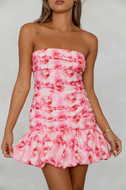 Petals Sprinkled Strapless Mini Dress Pink