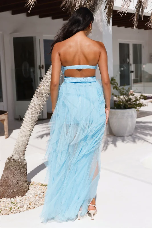 Statement Choice Strapless Tulle Maxi Dress Blue