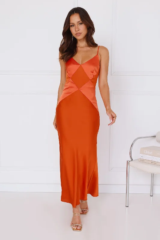 Sunburst Citrus Satin Maxi Dress Orange