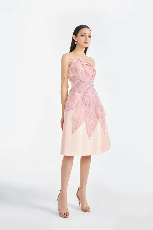 Vera Strapless Straight Across Neck Taffeta Knee-length Dress